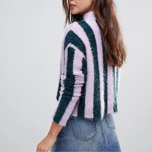 Blank NYC • Lilac Purple & Deep Teal Green Stripe High Neck Sweater Size Medium